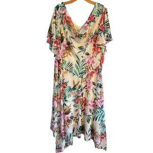 Signature By Robbie Bee Dress Size 22W Ivory Multi Floral Flare Women Dress